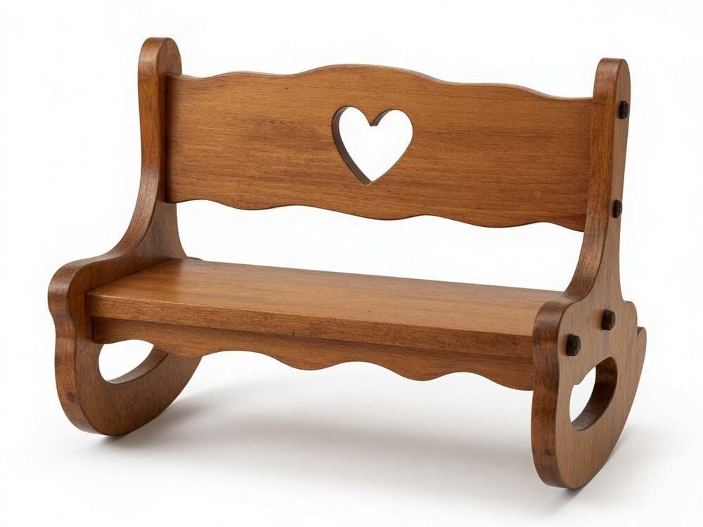 90s Vintage Handcrafted Solid Wood Rocking Bench with Heart Cutout
